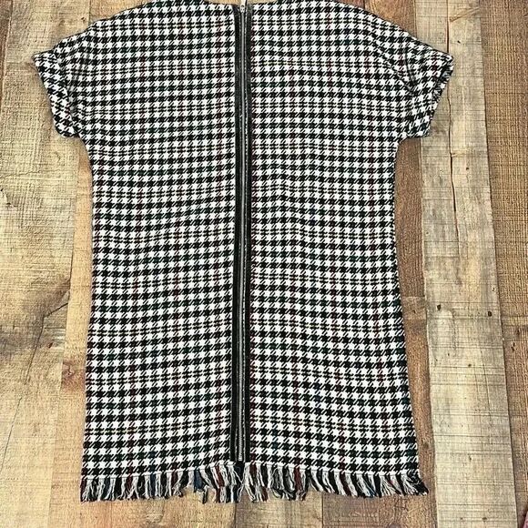 ZARA Trafaluc Collection Houndstooth Mini Dress Fringe Hem - Picture 3 of 10